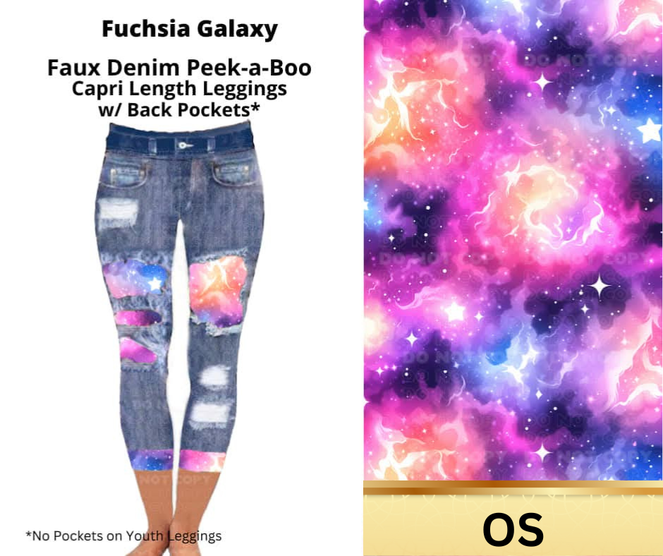 Fuchsia Galaxy Capri Faux Denim Peekaboo