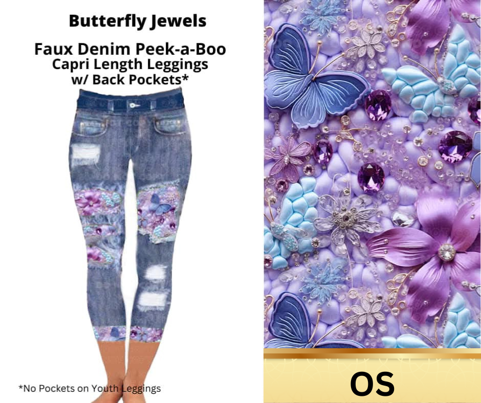 Butterfly Jewels Capri Faux Denim Peekaboo