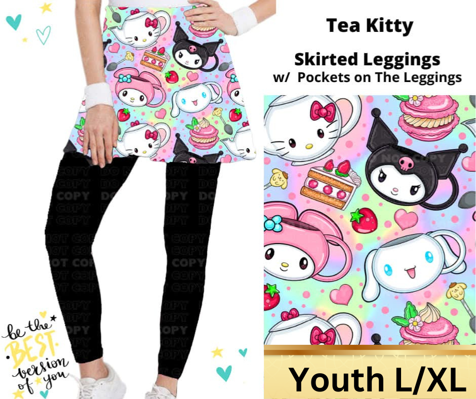 Tea Kitty Skirted Full Length Leggings w/ Pockets