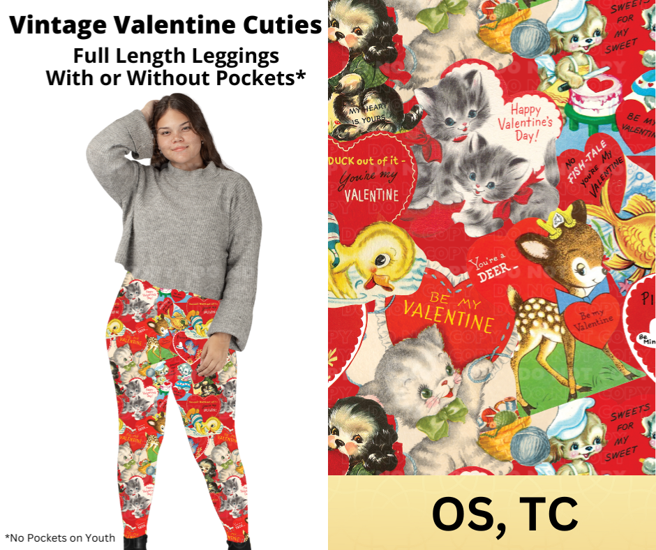 Vintage Valentine Cuties Full Length Leggings w/ Pockets