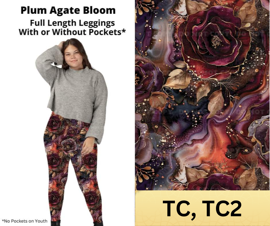 Plum Agate Bloom Full Length Leggings w/ Pockets