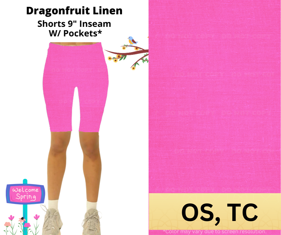 Dragonfruit Linen 9" Shorts w/ Pockets