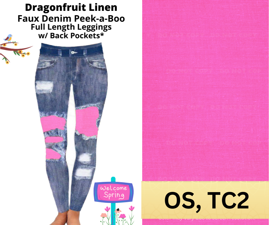 Dragonfruit Linen Faux Denim Full Length Peekaboo Leggings