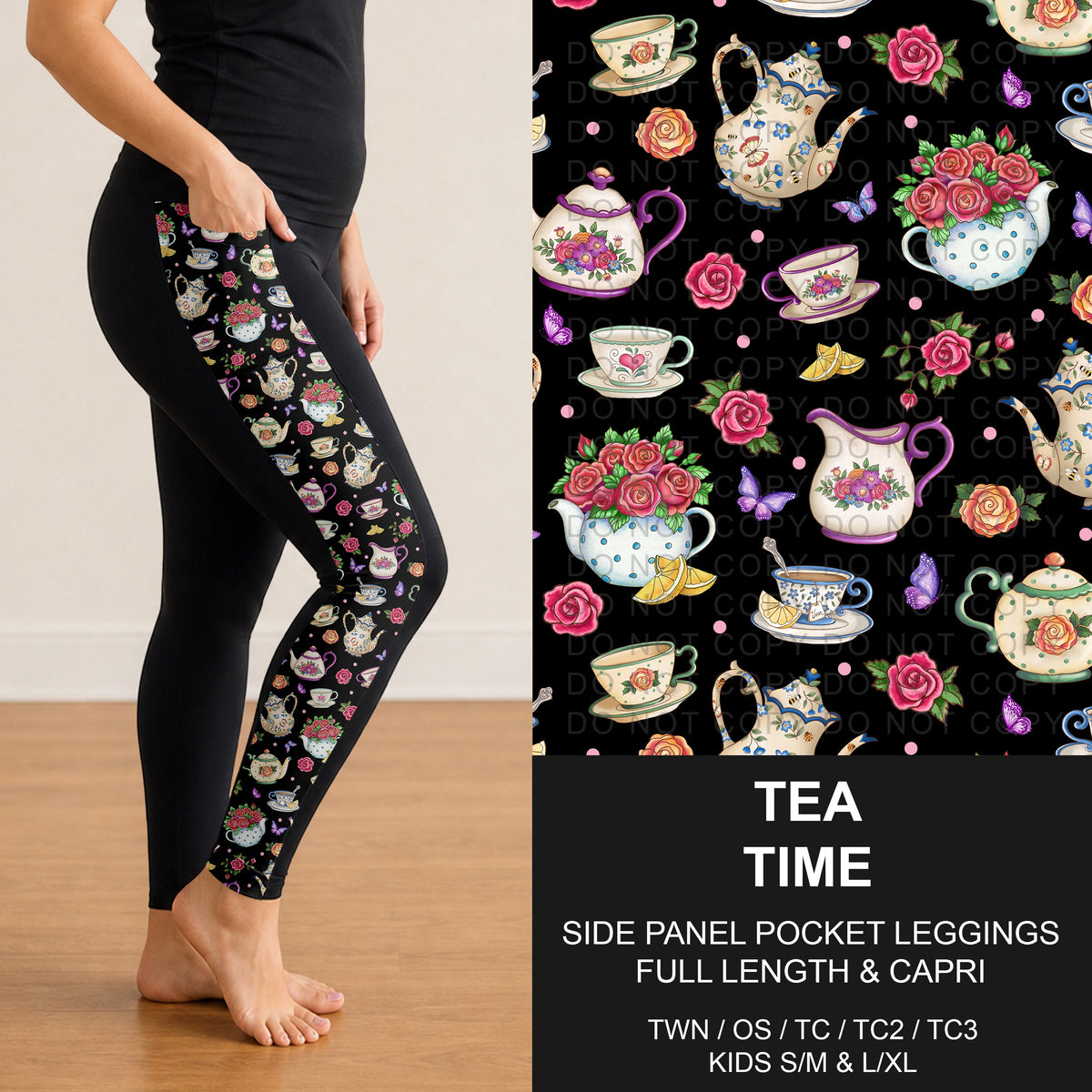 B314 - Preorder Tea Time Side Panel Pocket Leggings (Closes 9/27. ETA: late Nov.)