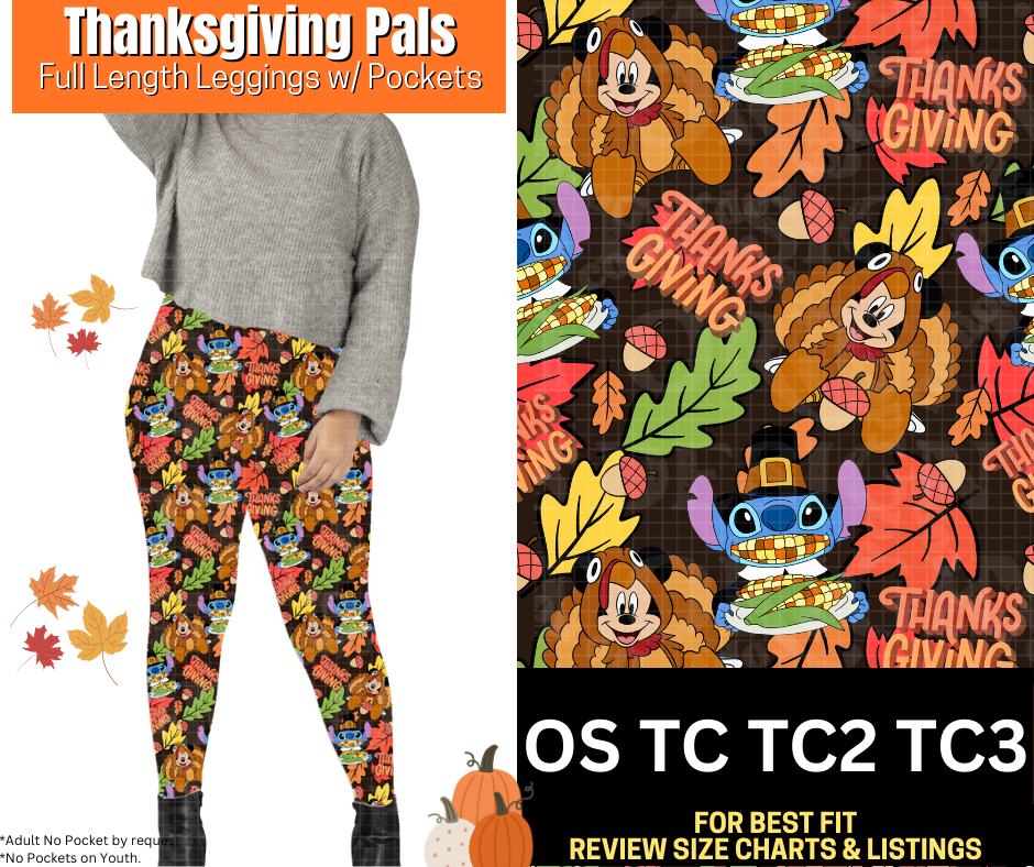 Thanksgiving Pals Leggings Choose Fleece or Traditional