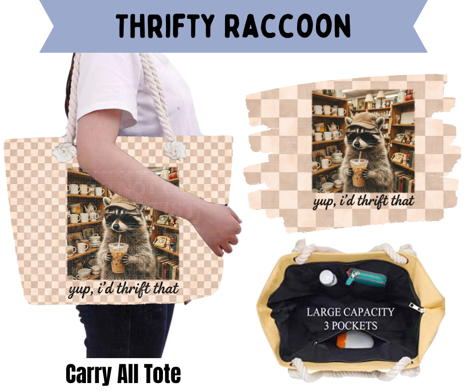 Thrifty Raccoon Carry All Tote