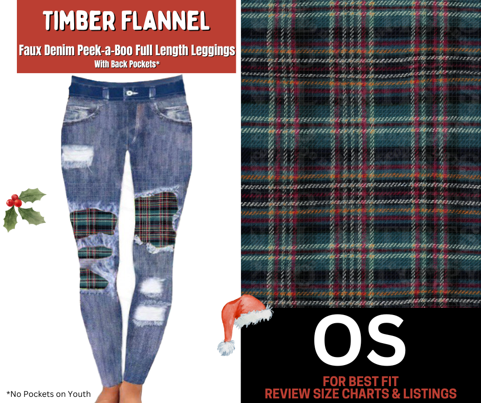 Timber Flannel Faux Denim Full Length Peekaboo Leggings