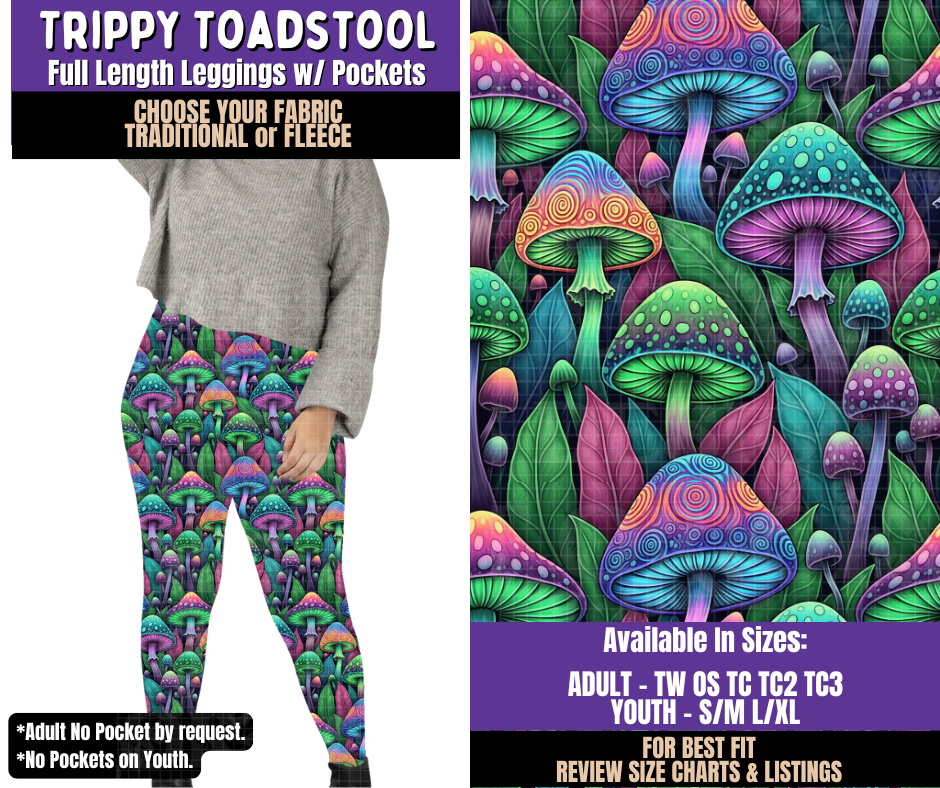 Preorder! Closes 8/5. ETA Nov. Trippy Toadstool Leggings Choose Fleece or Traditional