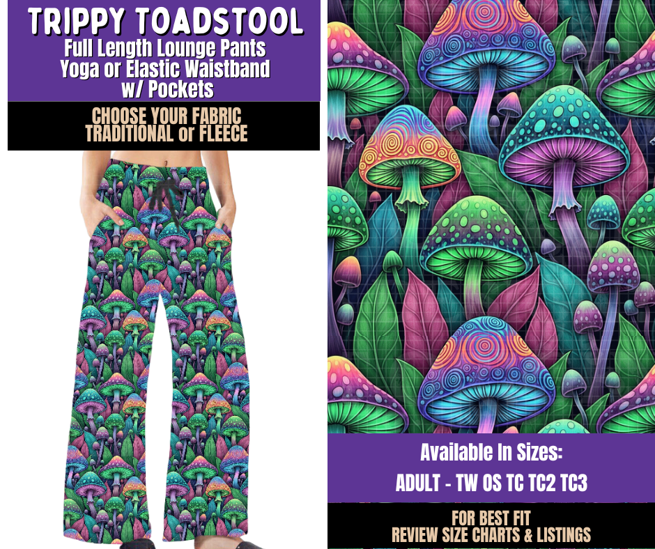 Preorder! Closes 8/5. ETA Nov. Trippy Toadstool Lounge Pants Choose Fleece or Traditional