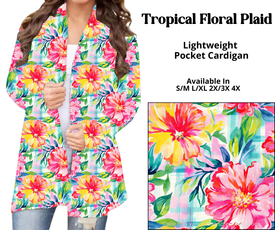 Preorder! Closes 3/26. ETA June. Tropical Floral Plaid Pocket Cardigan