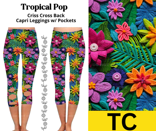 Tropical Pop Criss Cross Capri w/ Pockets