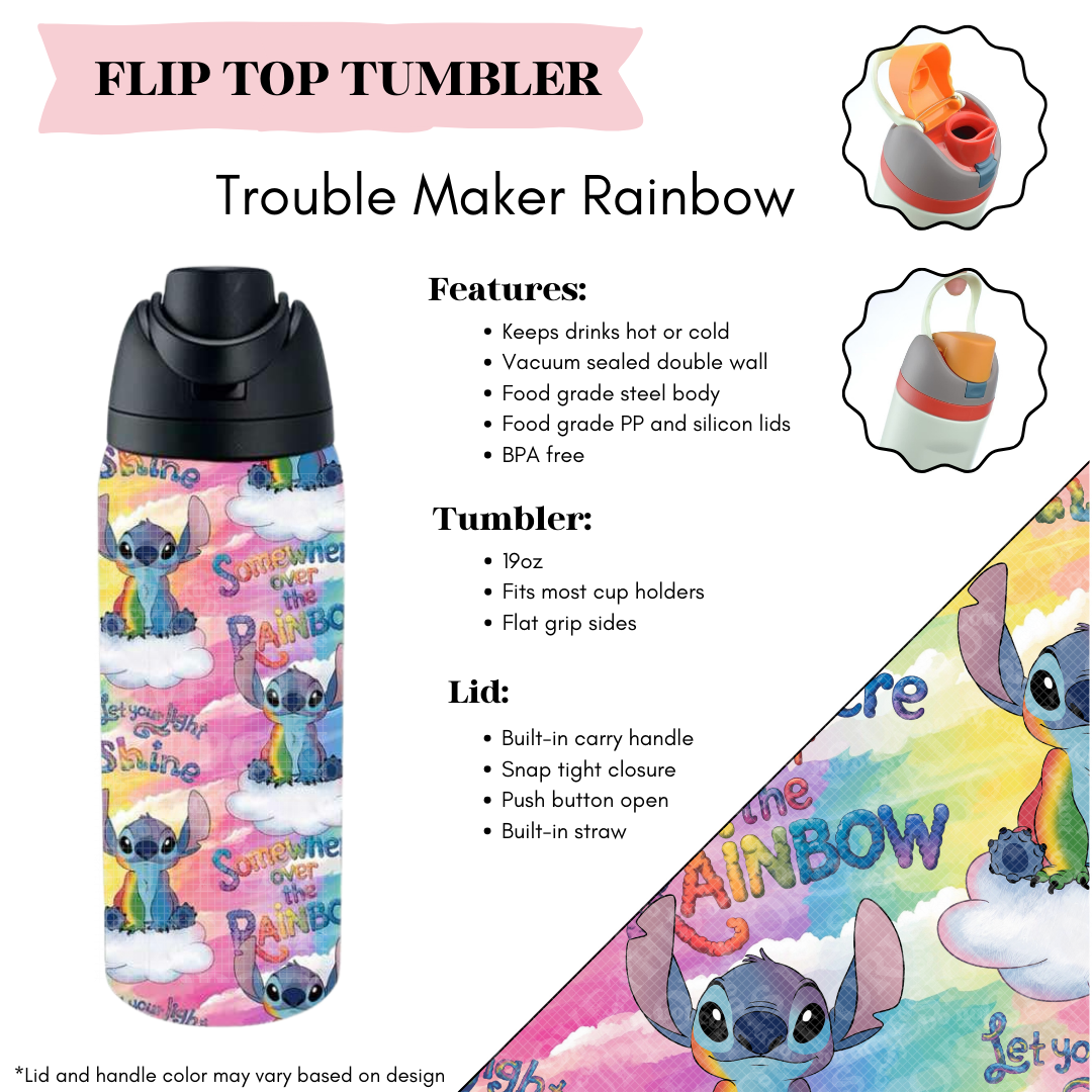 Preorder! Closes 3/20. ETA June. Trouble Maker Rainbow Flip Top Tumbler