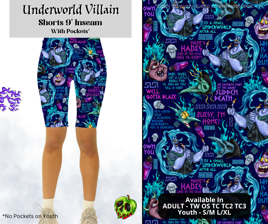 Preorder! Closes 3/28. ETA June. Underworld Villain 9" Inseam Shorts w/wo Pockets