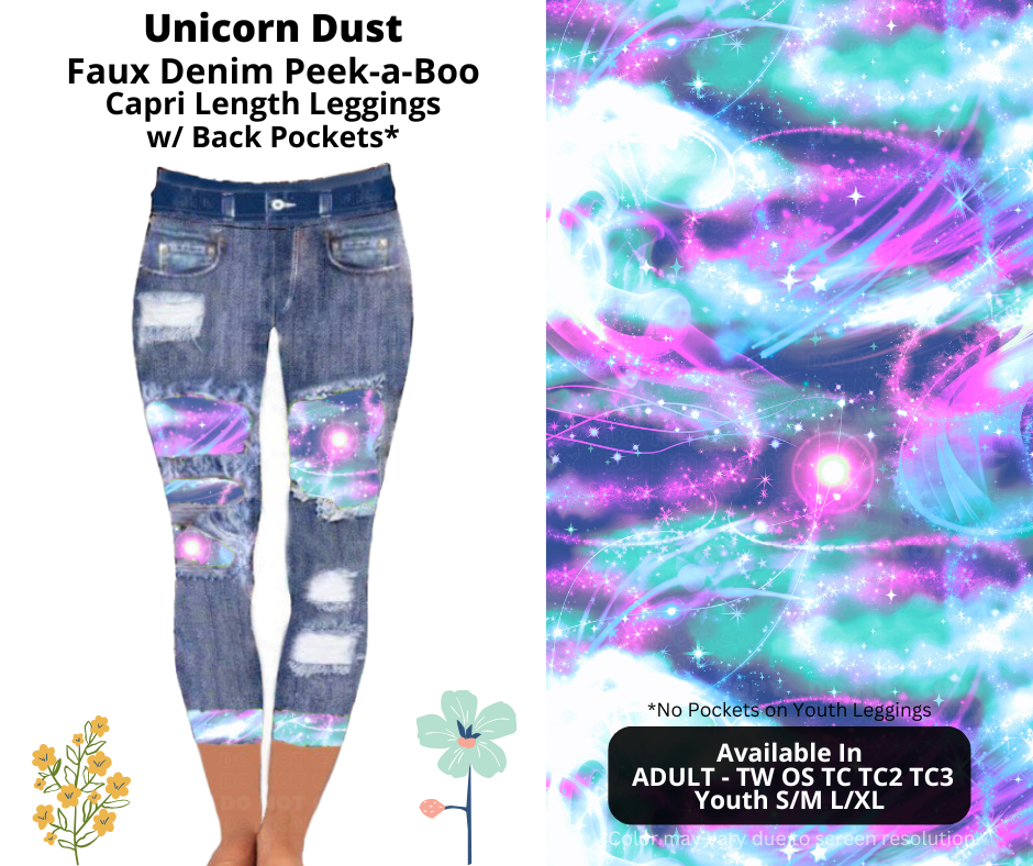 Preorder! Closes 3/26. ETA June. Unicorn Dust Capri Faux Denim Peekaboo