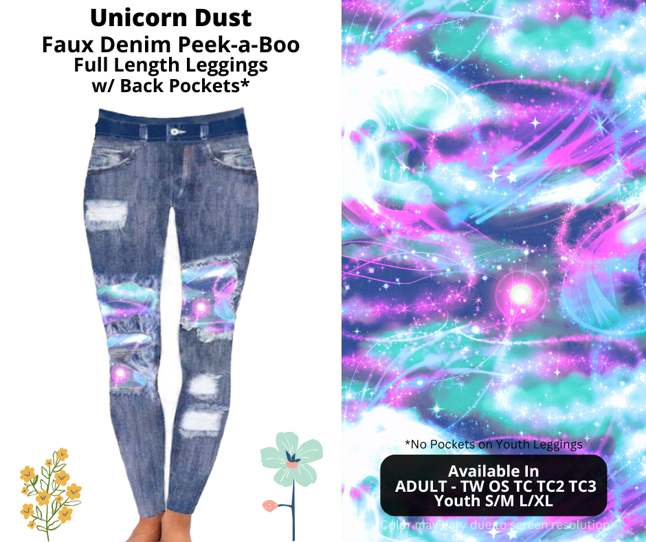 Preorder! Closes 3/26. ETA June. Unicorn Dust Full Length Faux Denim Peekaboo