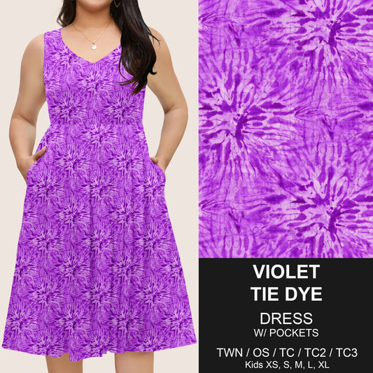 B275 - Preorder Violet Tie Dye Sleeveless Pocket Dress (Closes 2/25. ETA: early May)