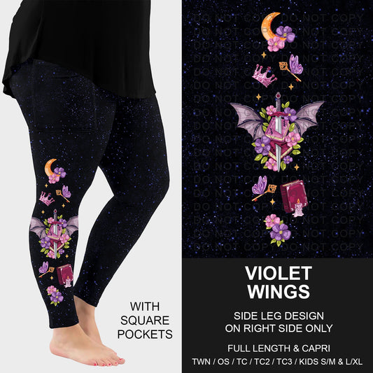 B287 - Preorder Violet Wings Side Design Leggings w/ Pockets (Closes 4/26. ETA: late June)