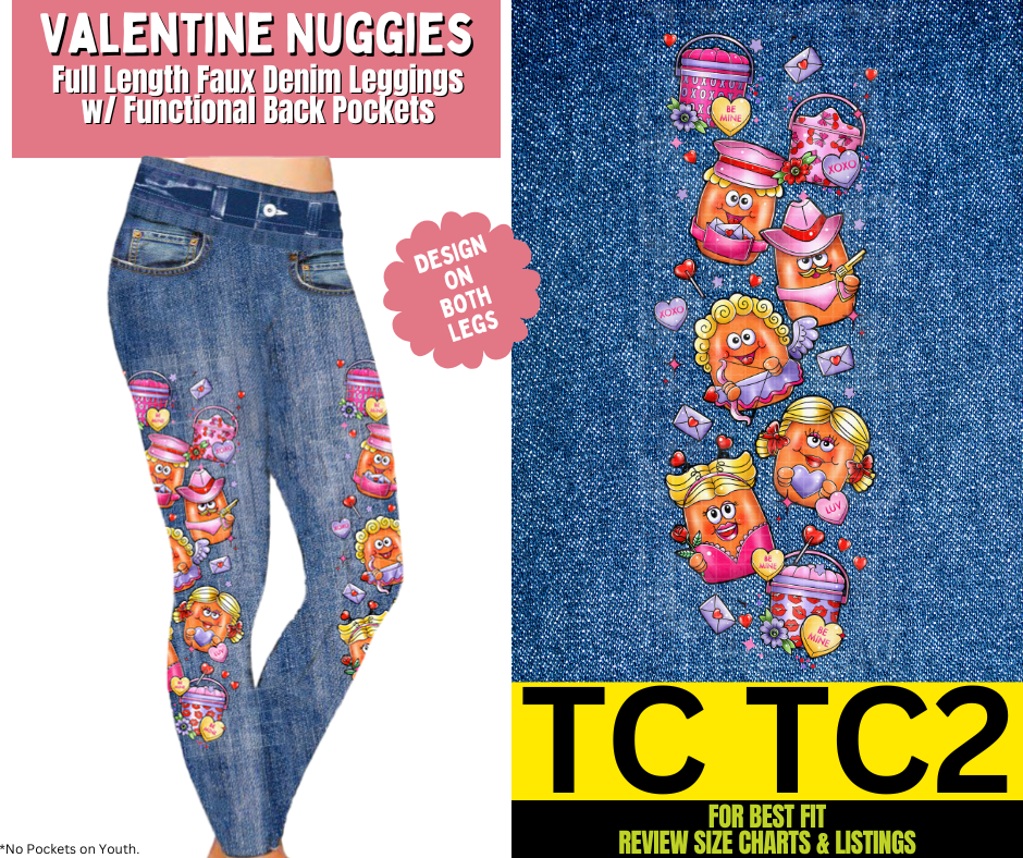 Valentine Nuggies Full Length Faux Denim w/ Side Leg Designs