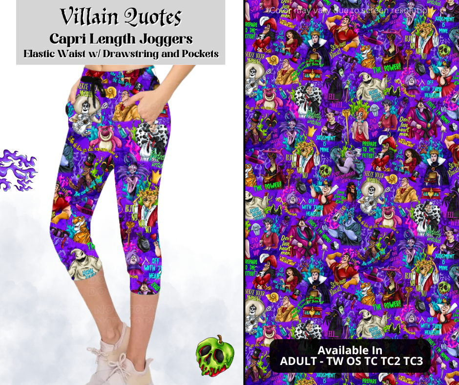 Preorder! Closes 3/28. ETA June. Villain Quotes Jogger Capri