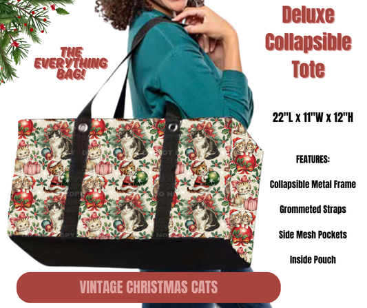 Vintage Christmas Cats Collapsible Tote