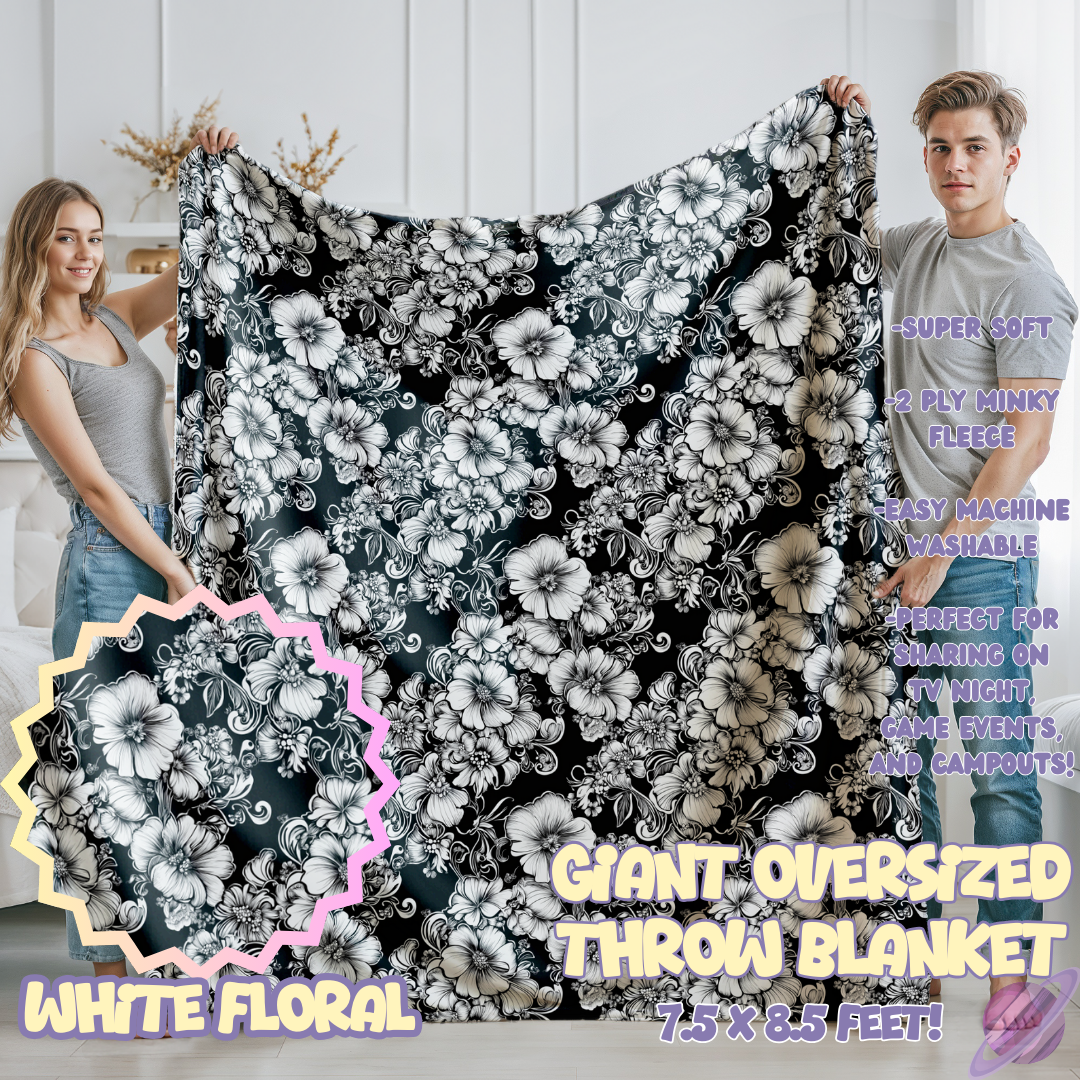 WHITE FLORAL- GIANT SHAREABLE THROW BLANKETS ROUND 12-PREORDER CLOSING 3/2