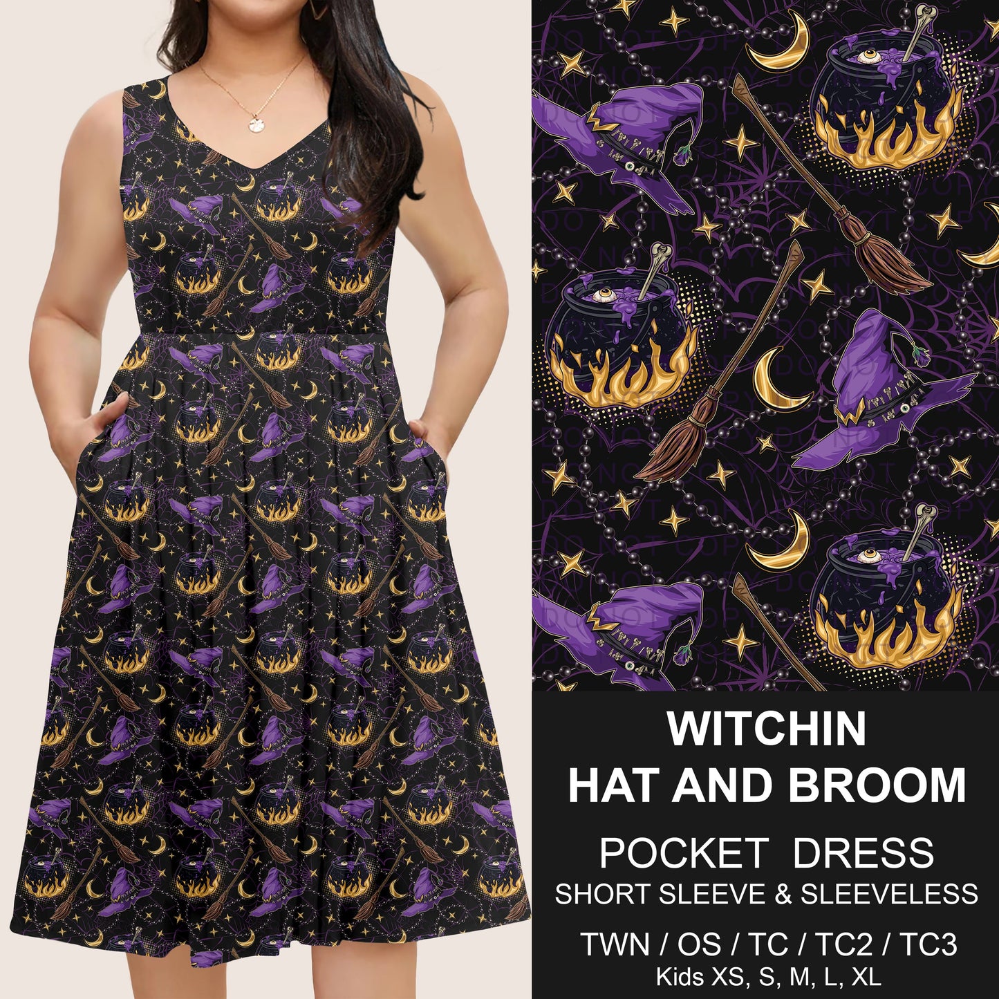 B302 - Preorder Witchin Hat and Broom Pocket Dress (Closes 7/24. ETA: early Oct)