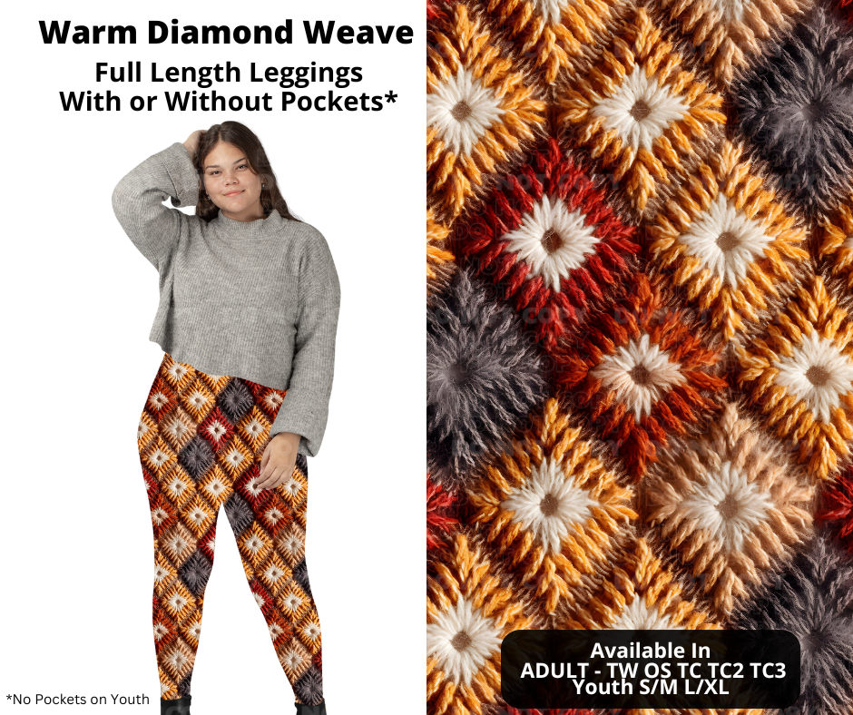 Preorder! Closes 11/4. ETA Jan. Warm Diamond Weave Full Length Leggings w/wo Pockets