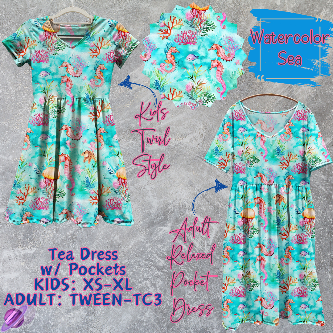 WATERCOLOR SEA - ADULT & KIDS - TEA DRESS RUN 3 - PREORDER CLOSING 3/11