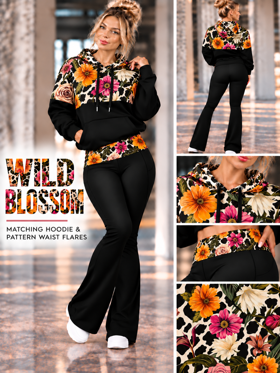WILD BLOSSOM-PATTERN BLOCK HOODIE-PREORDER CLOSING 10/9