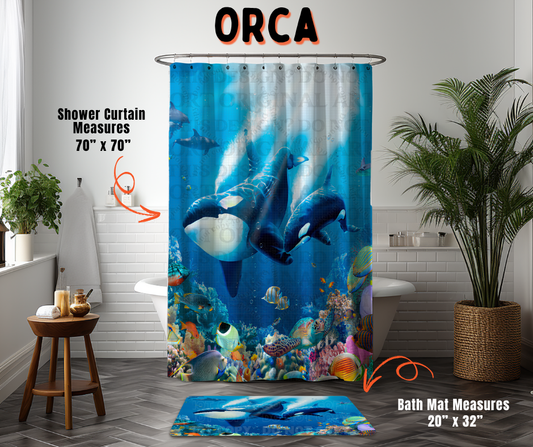 Preorder! Closes 6/10. ETA Sept. Orca Custom Shower Curtain and/or Bath Mat