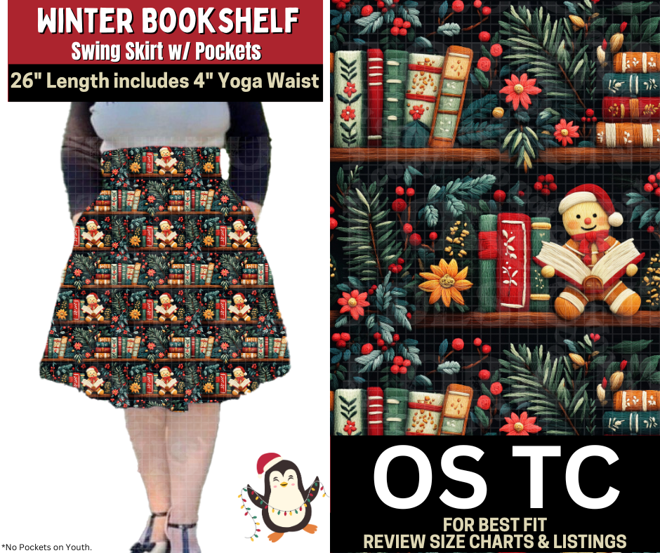 Winter Bookshelf Plaid Swing Skirt