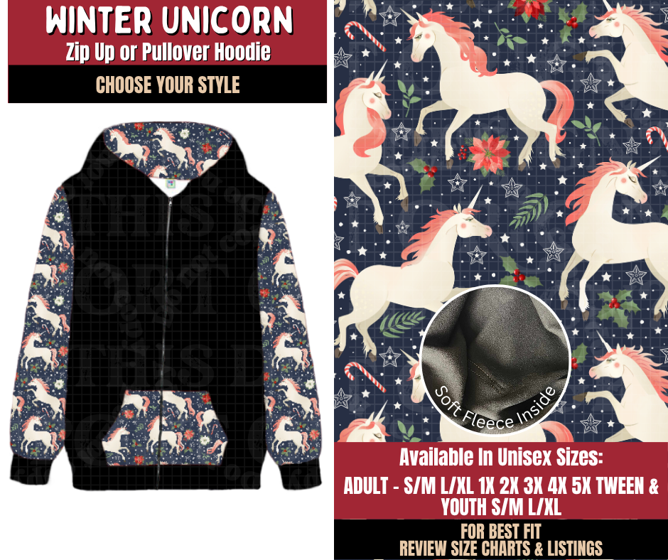 Preorder! Closes 9/7. ETA Dec. Winter Unicorn Zip-Up or Pullover Hoodie