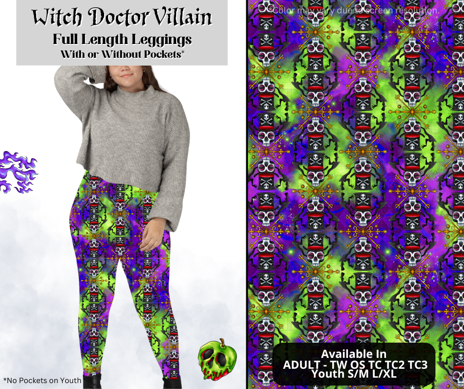 Preorder! Closes 3/28. ETA June. Witch Doctor Villain Full Length Leggings w/wo Pockets