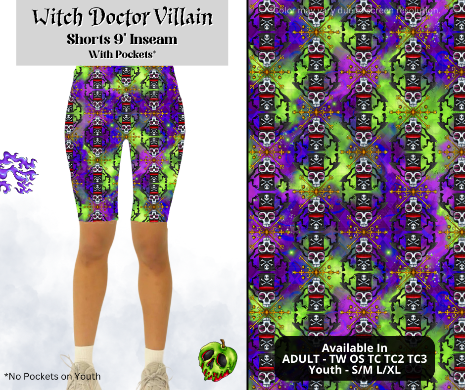 Preorder! Closes 3/28. ETA June. Witch Doctor Villain 9" Inseam Shorts w/wo Pockets