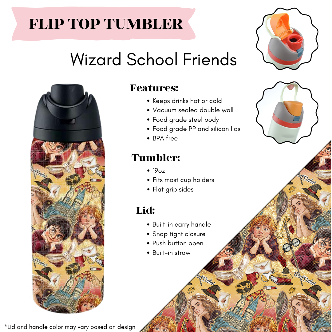 Preorder! Closes 3/20. ETA June. Wizard School Friends Flip Top Tumbler