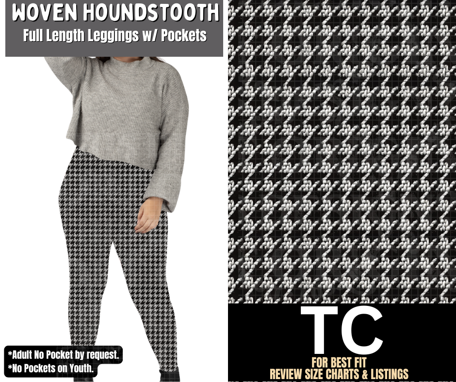 Woven Houndstooth Full Length Leggings w/ Pockets