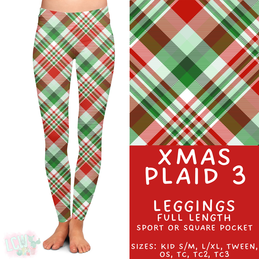 Ready to Ship - Xmas Plaid 3 Full Length Leggings - Sport Pocket TC2