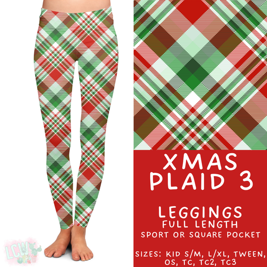 Ready to Ship - Xmas Plaid 3 Full Length Leggings - Sport Pocket TC2