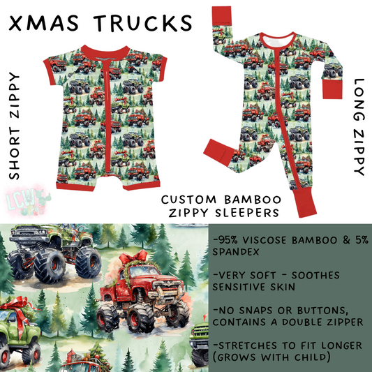 Ready to Ship - Xmas Trucks Long Zippy Sleeper - 3T