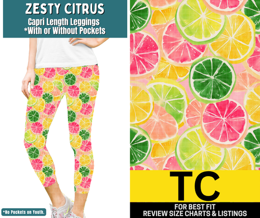 Zesty Citrus Capri Length Leggings w/ Pockets