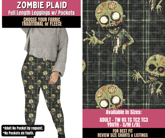 Preorder! Closes 10/1. ETA Dec. Zombie Plaid Leggings Choose Fleece or Traditional