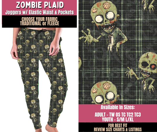 Preorder! Closes 10/1. ETA Dec. Zombie Plaid Joggers Choose Fleece or Traditional