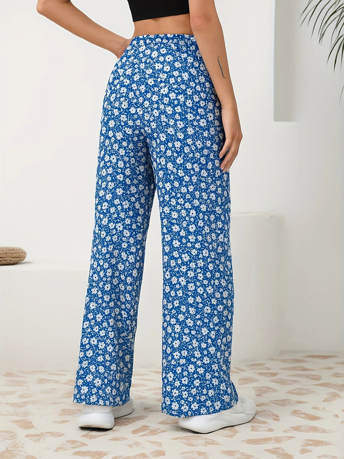 Floral Straight-Leg Pants – High-Waisted Flowy Wide-Leg Pants
