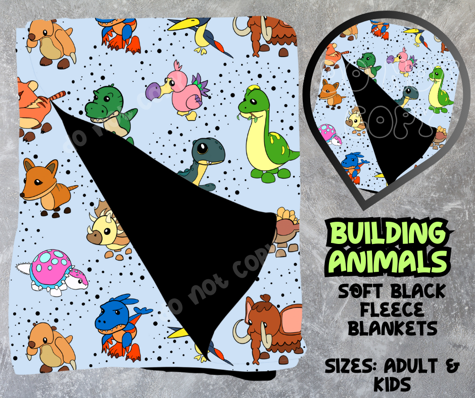 BUILDING ANIMALS - SOFT BLACK FLEECE THROWS 8 - PREORDER CLOSING 2/21