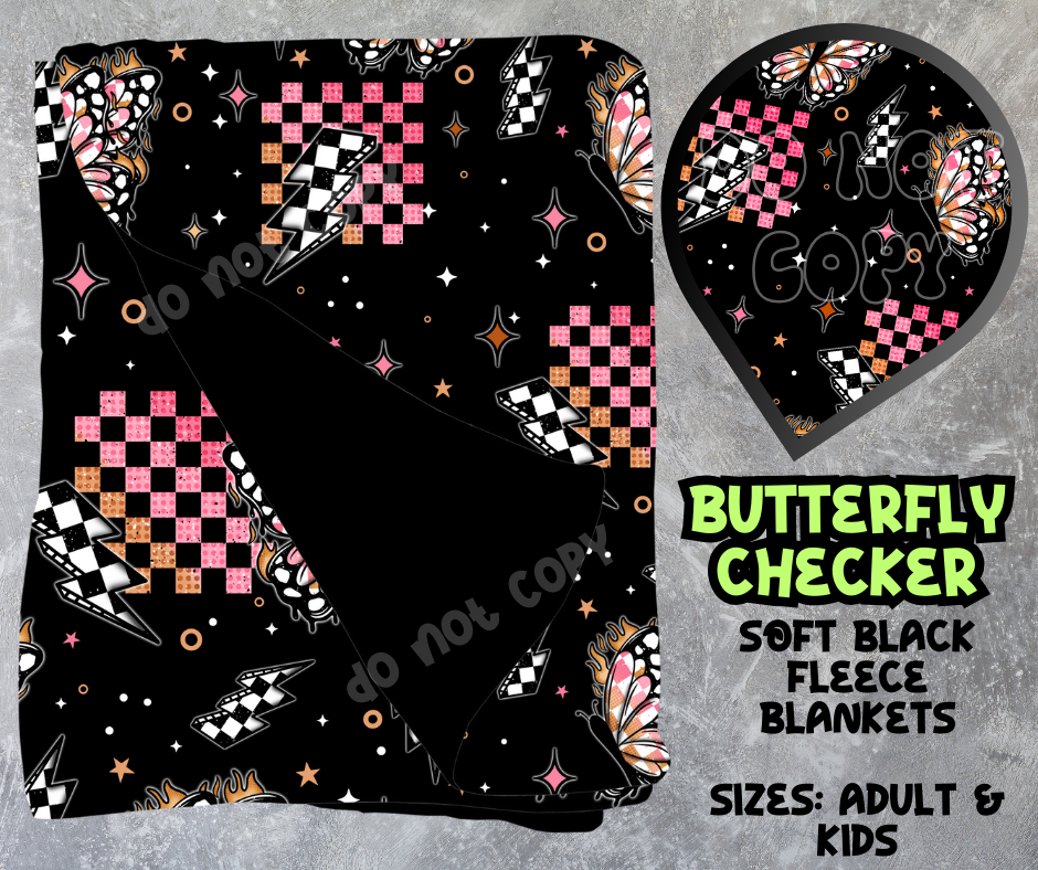 BUTTERFLY CHECKER - SOFT BLACK FLEECE THROWS 8 - PREORDER CLOSING 2/21