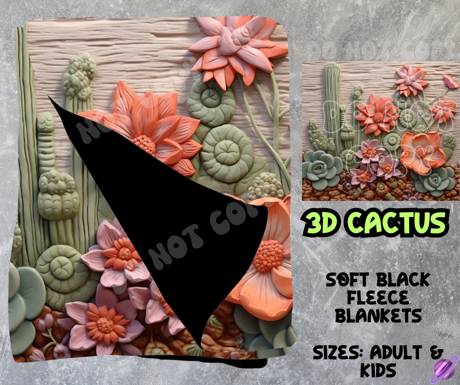 3D CACTUS - SOFT BLACK FLEECE THROWS 8 - PREORDER CLOSING 2/21