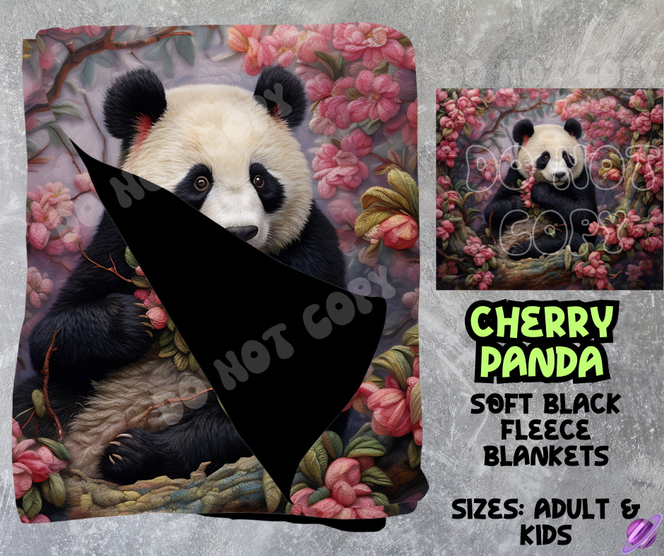 CHERRY PANDA - SOFT BLACK FLEECE THROWS 8 - PREORDER CLOSING 2/21