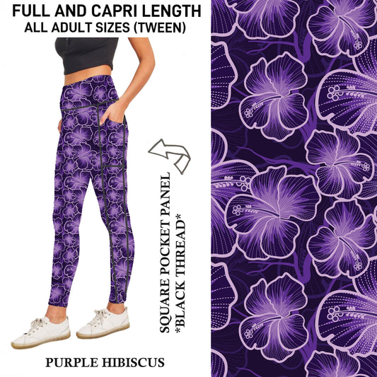 S3PJ - Purple Hibiscus Capris/Leggings with Square Pocket Panel - Preorder Due 10/28 ETA: Late Dec