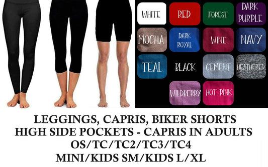 WT6S - Solid Color Biker/Leggings/Capris w/High Side Pockets - Preorder Due 11/1 ETA: Late Dec
