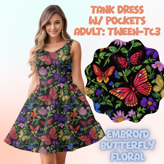 EMBROID BUTTERFLY FLORAL - ADULT TANK DRESS PREORDER CLOSES 5/15
